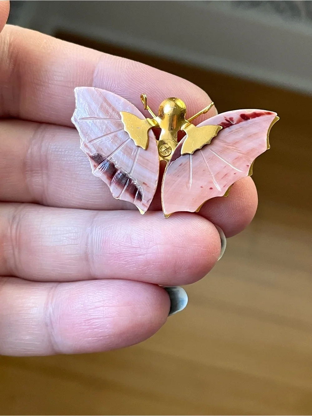 Vintage goldtone & pink shell butterfly brooch wilderkind boho